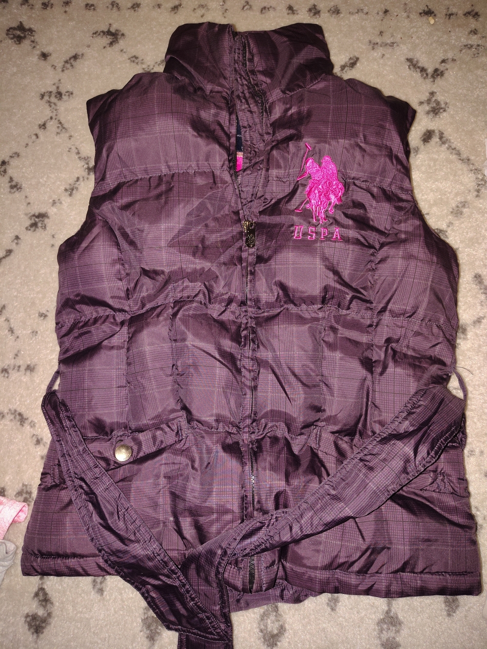 U.S. Polo Assn. Purple Quilted Puffer Vest with Pink Logo